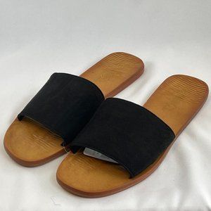NWT Womens Suede Leather Black Sandals slide on flats